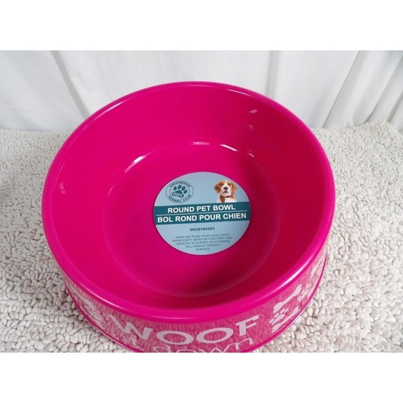 Greenbrier Kennel Club Pink Dishwasher Safe Woof It Down Round Pet Bowl - Picture 1 of 5
